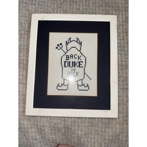 Vtg Duke Needlepoint Cross Stitch Framed Art The Blue Devil Handmade Framed